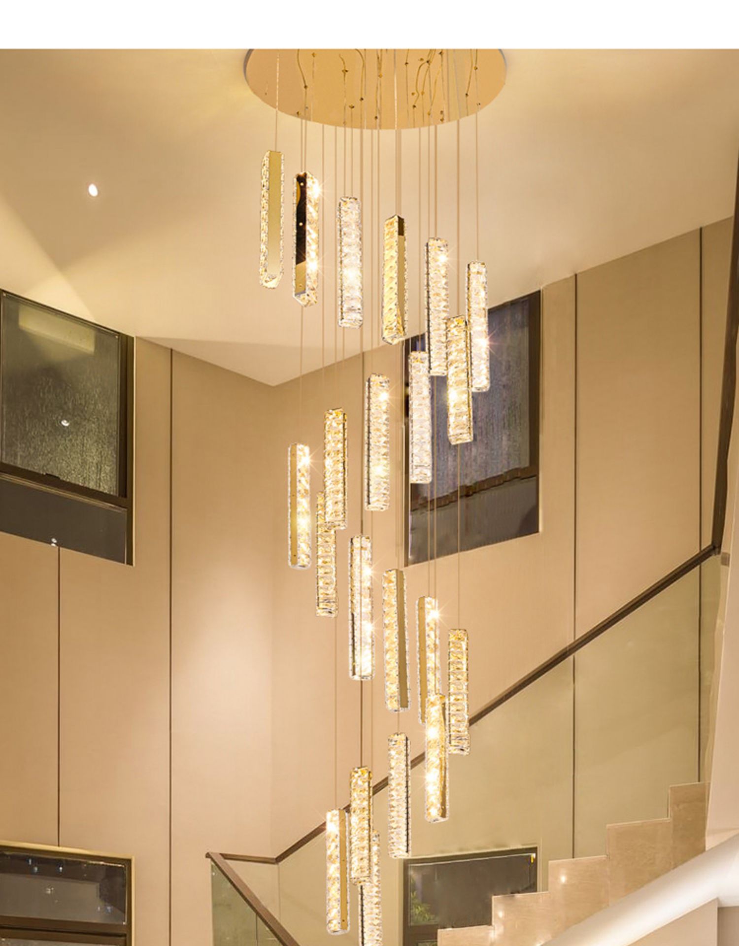 楼梯灯长吊灯后现代水晶大吊灯楼梯间吊灯复式楼别墅轻奢客厅灯具
