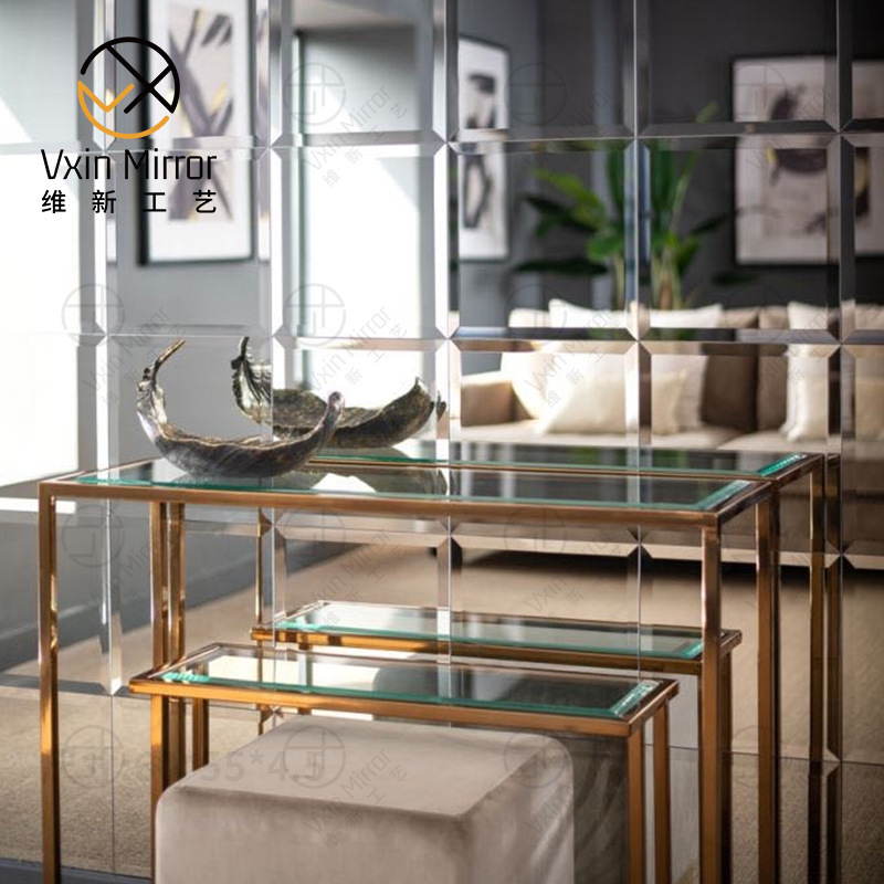 镜面艺术玻璃背景墙拼镜车边菱形镜面造型餐厅酒店ktv装饰镜客厅