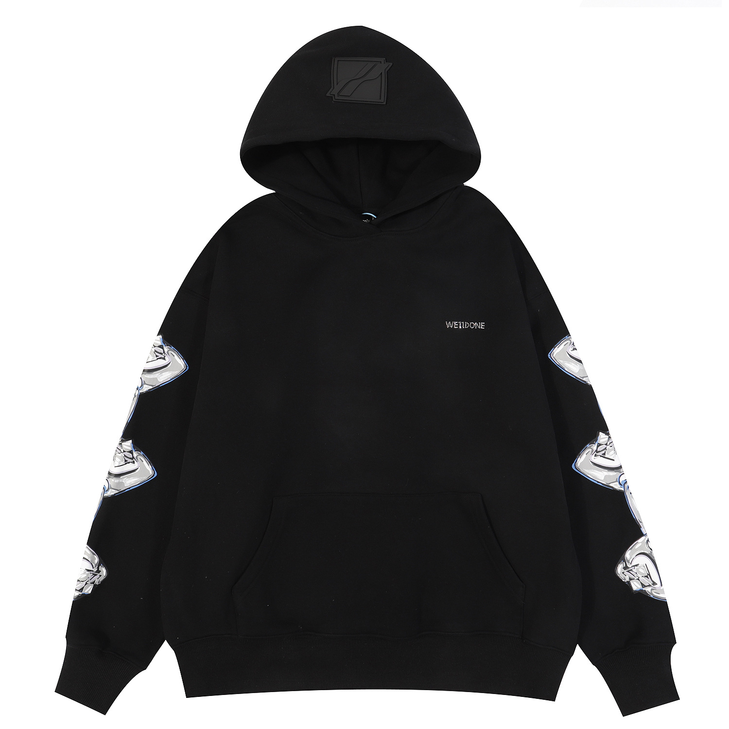 新易烊千玺杨幂同款we11铁环加绒w字母印花加绒男女帽衫卫衣外套