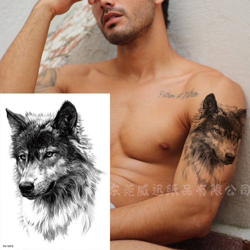 Exclusive for Cross-Border New Animal Tattoo Sticker Wolf Head Lion Tiger Fierce Animal Tattoo Sticker Tattoo