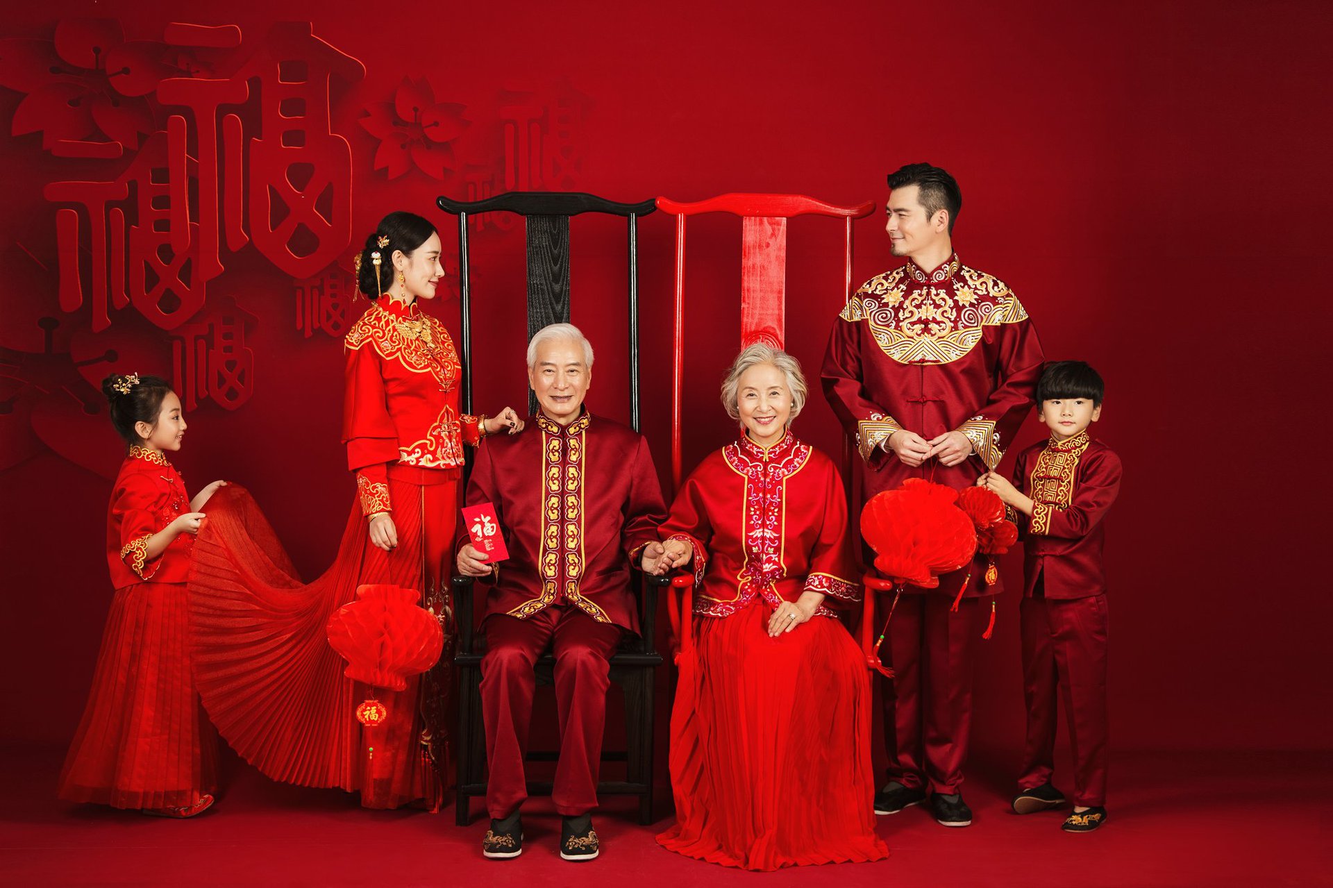 2022新款韩版全家福摄影服装影楼主题一家六口拍照复古亲子装礼服