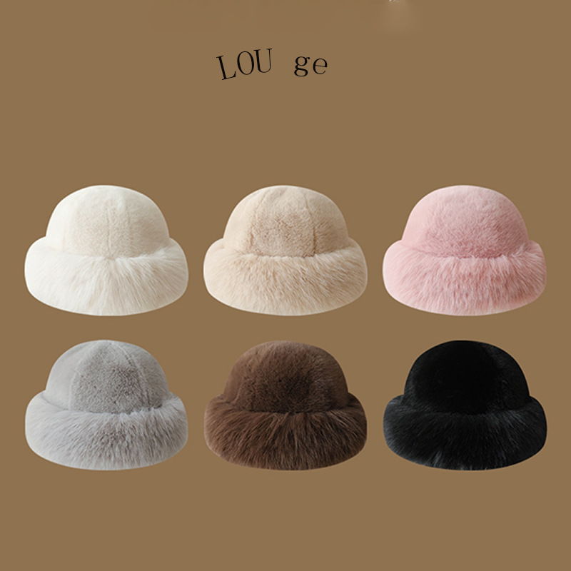 furry mongolian cap face-looking small dome cold-proof warm mink-like bucket hat new hat scarf suit