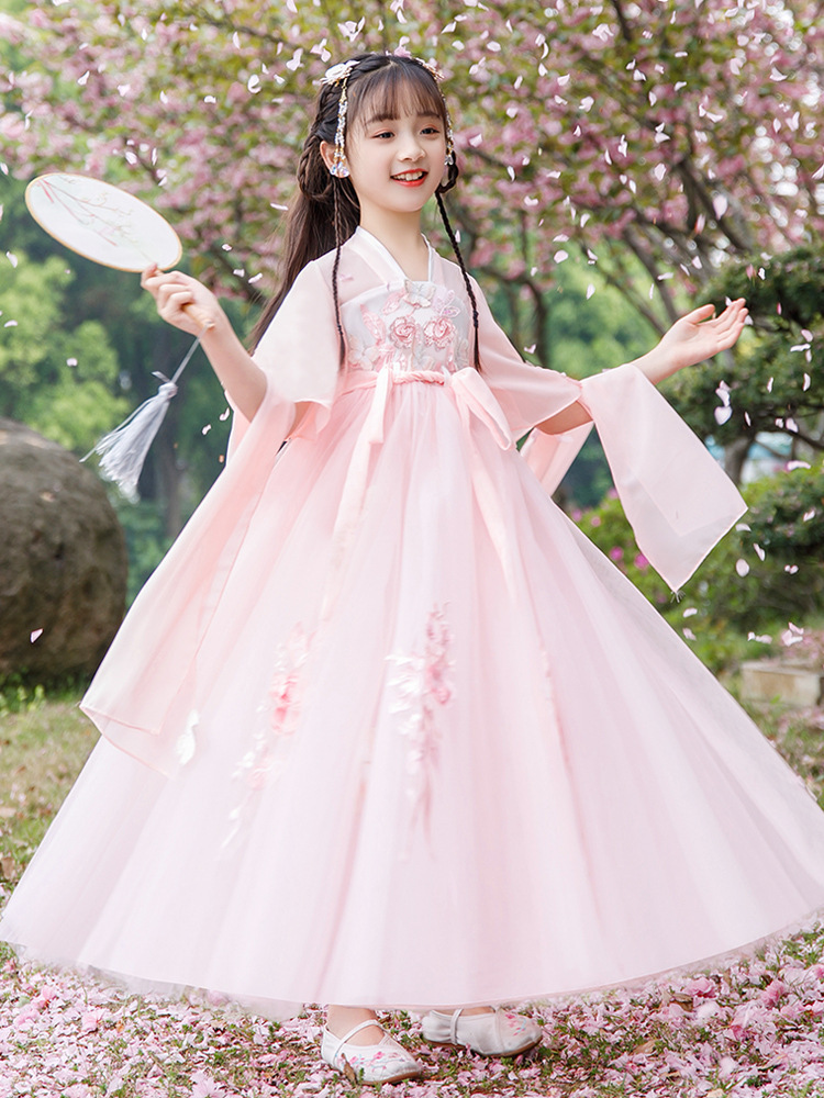 女童汉服连衣裙2022春装儿童古装超仙中国风小女孩唐装古风裙子秋