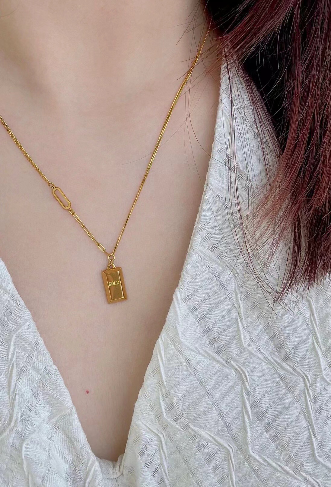 水贝黄金暴富小金砖吊坠实心5g黄金项链女足金套链纯金小金条送礼