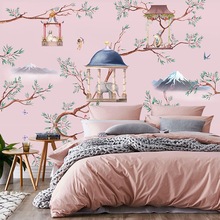 法式复古宫廷墙纸粉色女孩房卧室床头沙发背景墙布北欧风植物壁纸