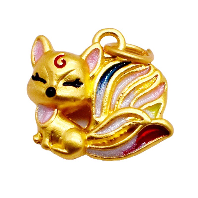 古法烧蓝小狐狸吊坠沙金保色配件七彩幸福狐狸六字真言手机挂件