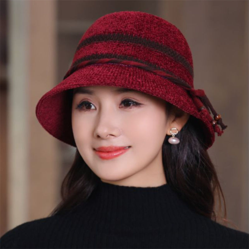 秋冬季渔夫帽子女士时尚毛呢防风寒盆帽户外中老年人妈妈遮阳帽潮