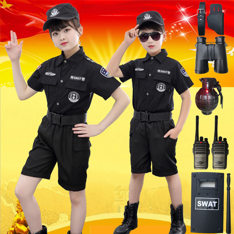 六一儿童警察服警官服小孩演出服男女童套装特警衣服警装表演服装