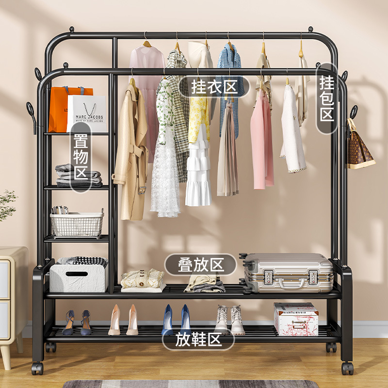 Drying Rack Floor Bedroom and Household Folding Interior Hanger Clothes Single Rod Simple Balcony Storage Cooling Cloth Rack