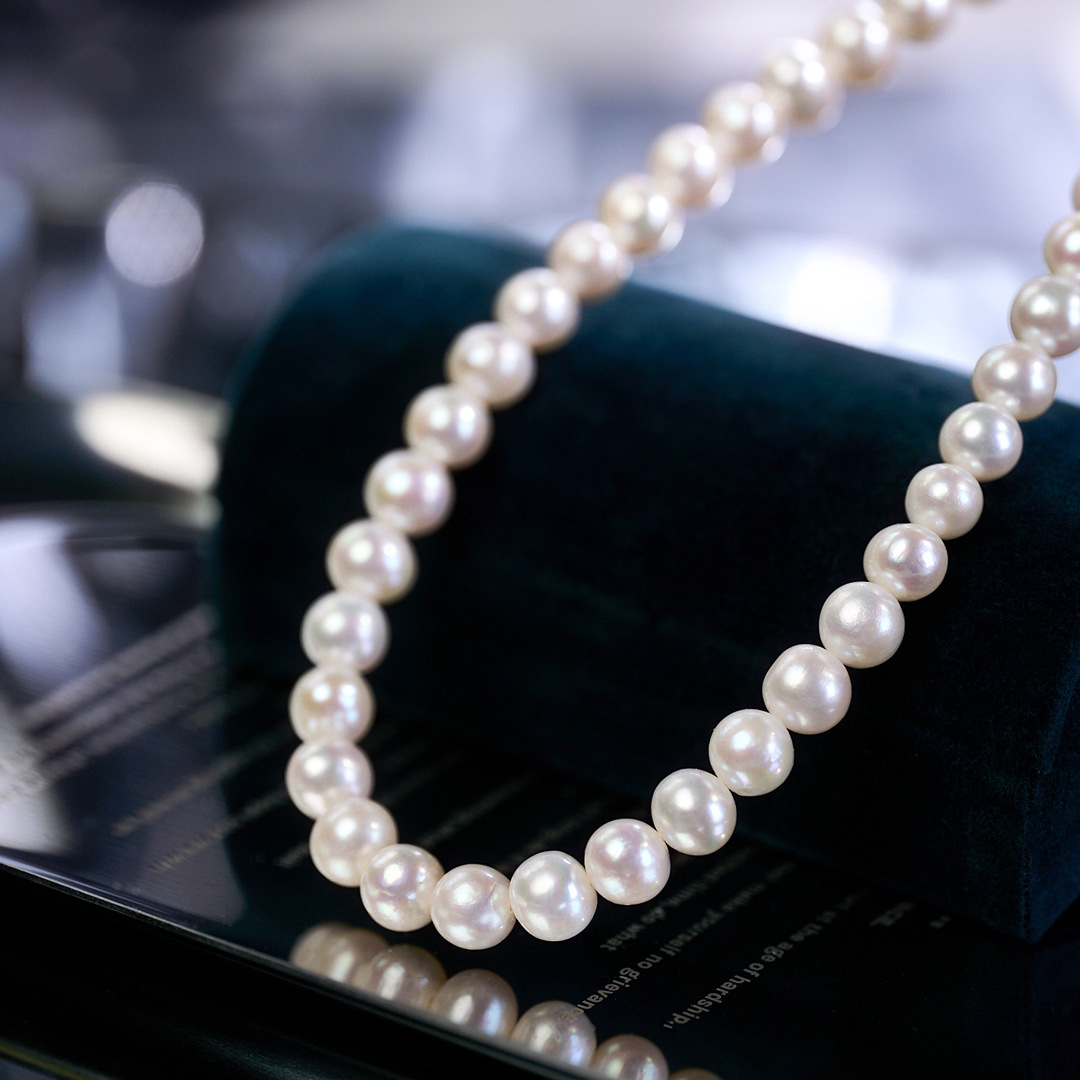 诸暨8mm无核近圆强光天然淡水珍珠串链diy项链手链半成品批发高级