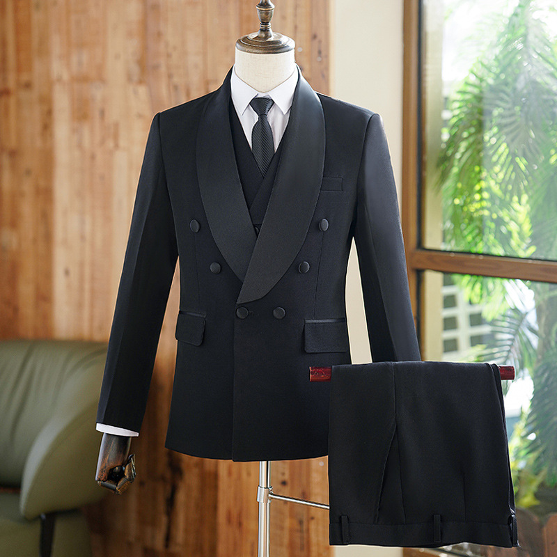 西服套装影楼男装拍照婚纱照舞台歌手礼服演出主持人黑色双排西装