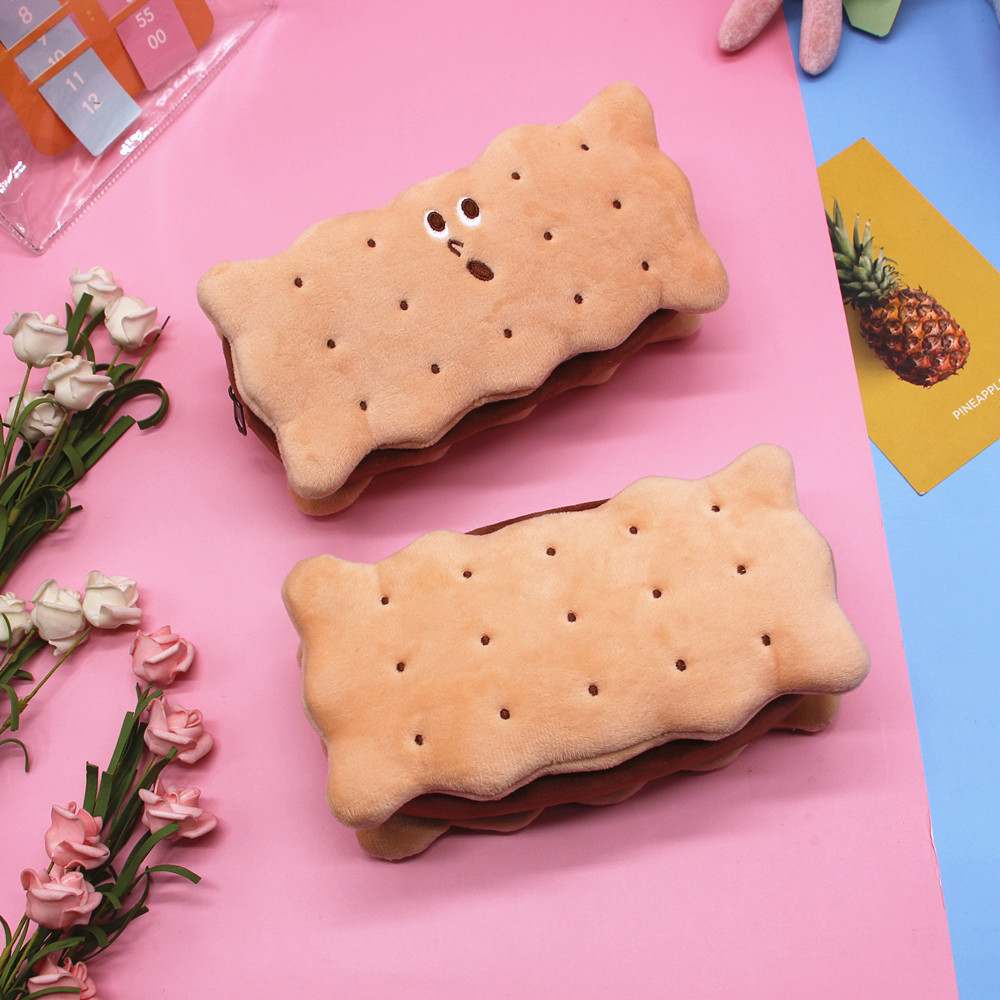 ins韩版表情夹心饼干毛绒笔袋铅笔袋大容量学生可爱文具盒少女心