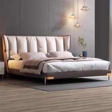 软包皮床意式极简北欧婚床轻奢实木主卧现代简约1.8m双人床小户型