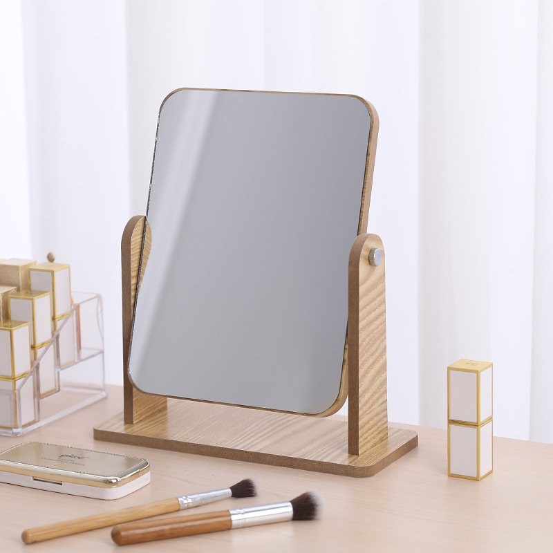 HD Double-Sided Rotating Makeup Mirror Desktop Colorful Dressing Mirror Folding Bamboo Allegro Portable Large Square Princess Mirror