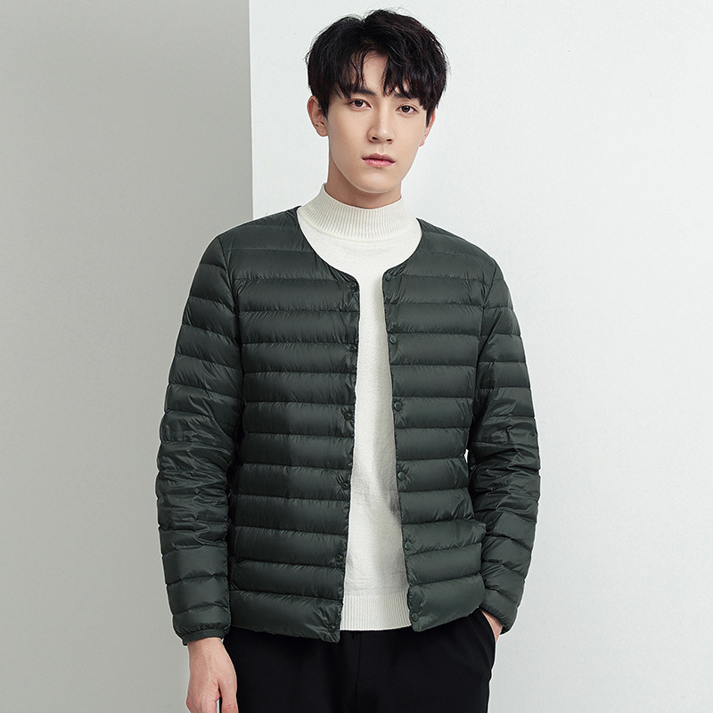 y衣库同款男士90鸭绒羽绒服男士圆领可调v领轻便羽绒外套休闲开衫