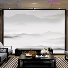 新中式山水画电视机背景墙壁纸2021年新款客厅沙发影视墙布卧室