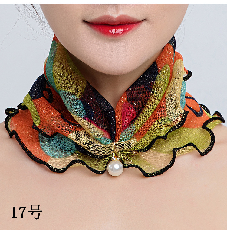 防晒网纱套头小围脖女面纱脖套护颈丝巾春秋薄款时尚四季遮脸纱巾