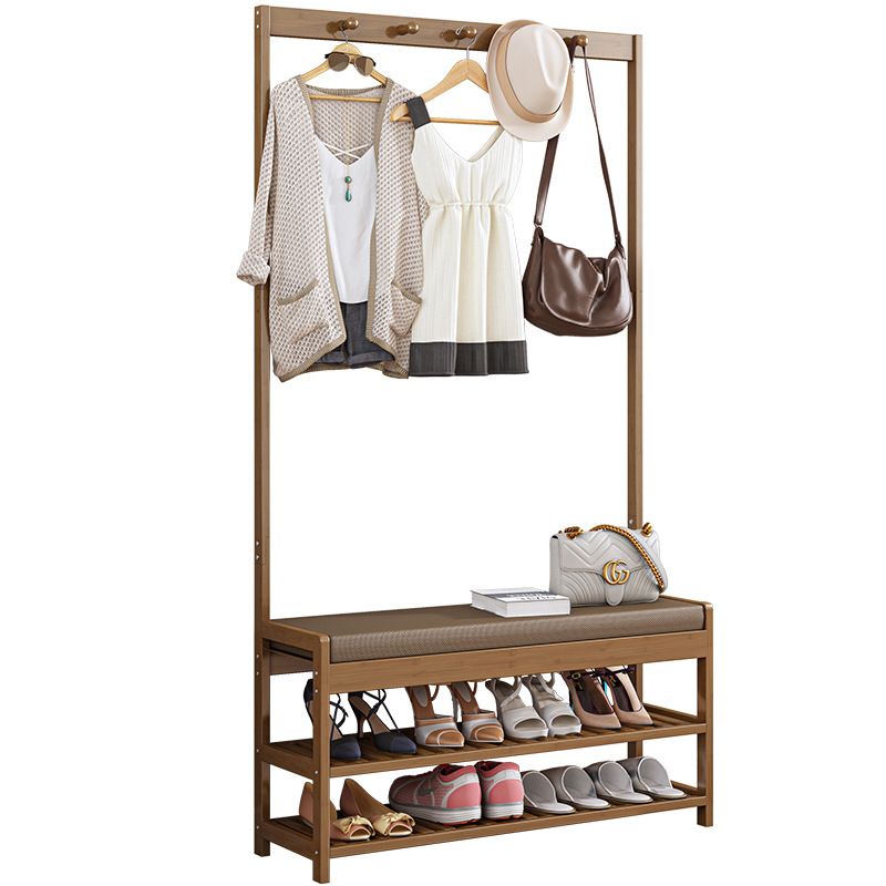 鞋架衣架一体组合落地门口可坐换鞋凳家用简易衣帽架卧室挂衣架子