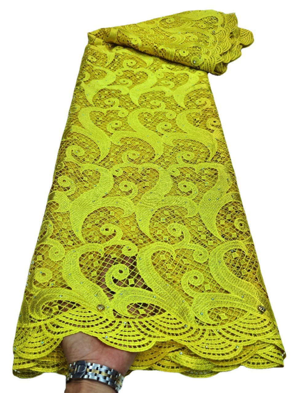 lace fabric 绣花面料水溶花边亮片刺绣婚纱礼服非洲蕾丝面料现货