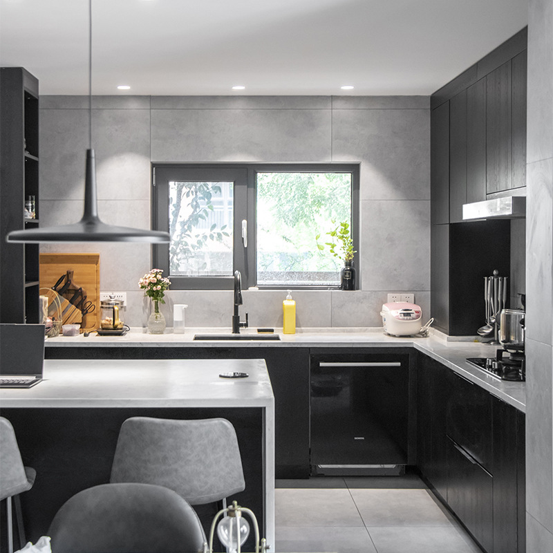 整体厨房装修u字型岩板橱柜极简开放式岛台厨柜全屋设计