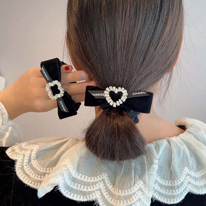 镶锆石爱心发圈 秋冬蝴蝶结肥肠圈发绳淑女扎丸子头