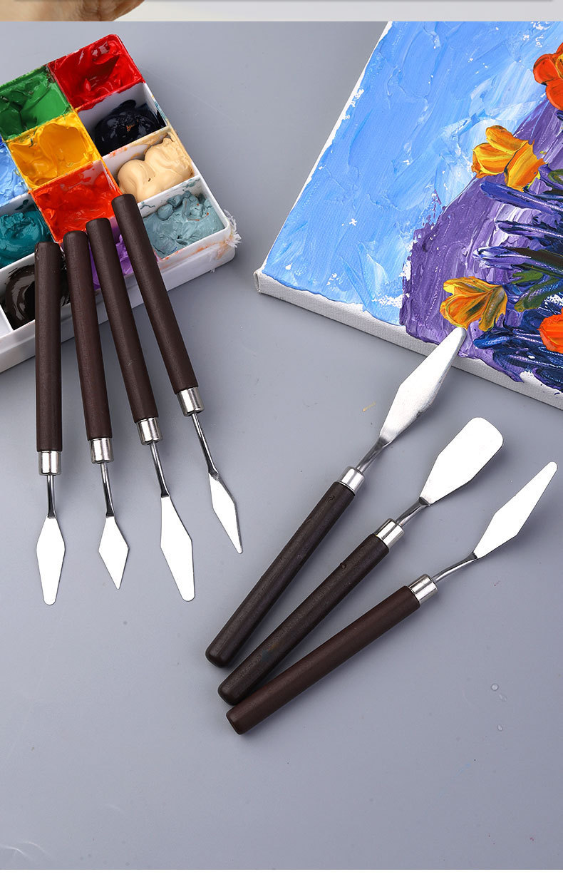 批发美术刮刀颜料刮刀油画刮刀木柄调色刀套装水粉画丙烯挑刀铲刀