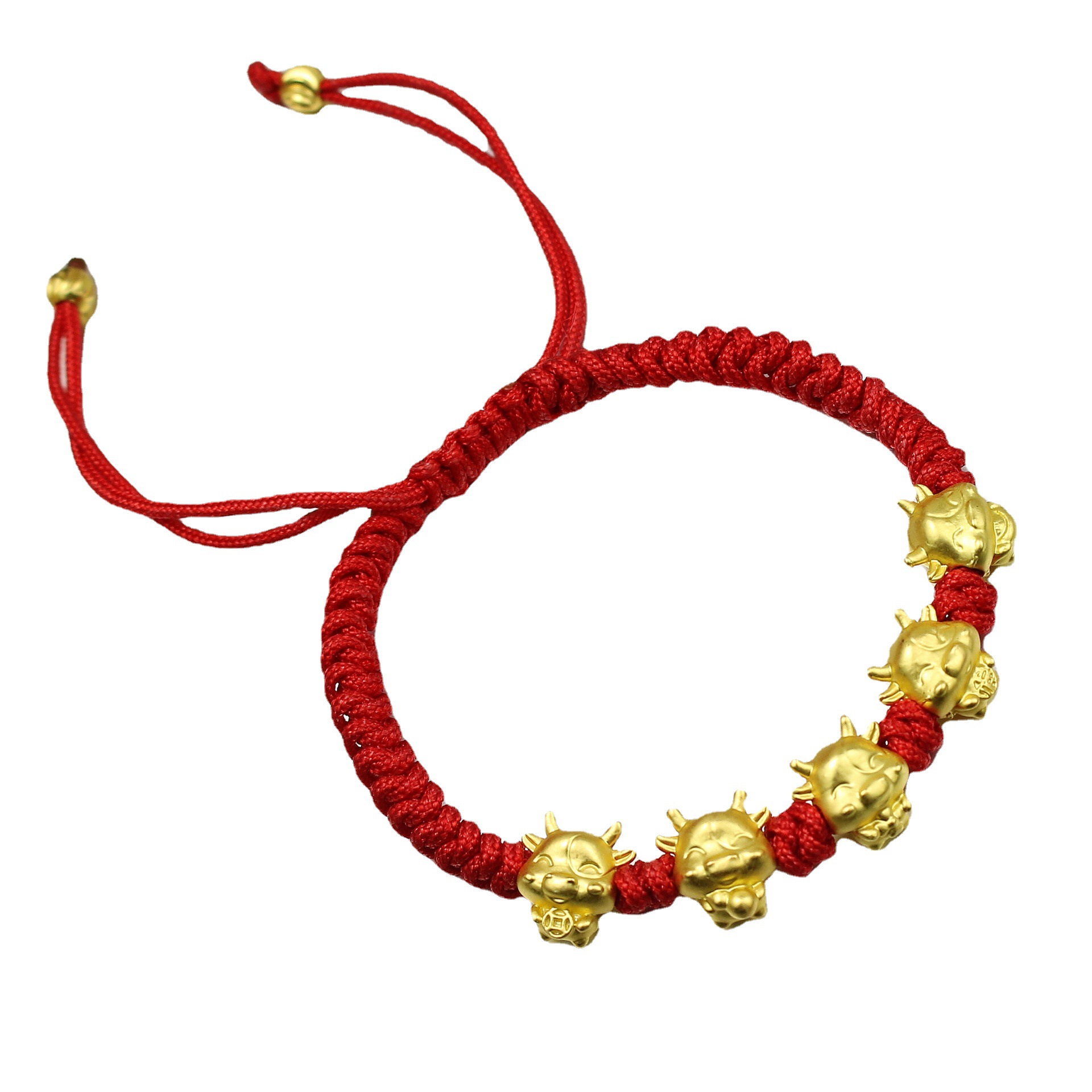 本命年五福牛手链 生肖牛情侣转运手串 小金牛手工编织红绳手链