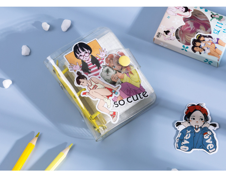 语闲盒装贴纸 人间甜妹系列卡通动漫手帐日记素材装饰贴50枚入6款