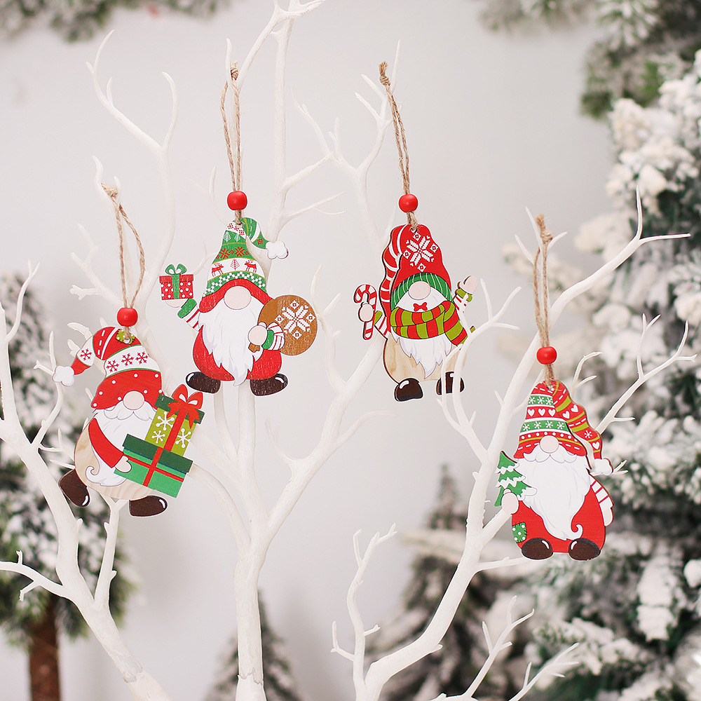 Christmas Decorations Cartoon Colorful Dancing Faceless Doll Wooden Pendant Wood Piece Hanging Ornament Christmas Tree Accessories