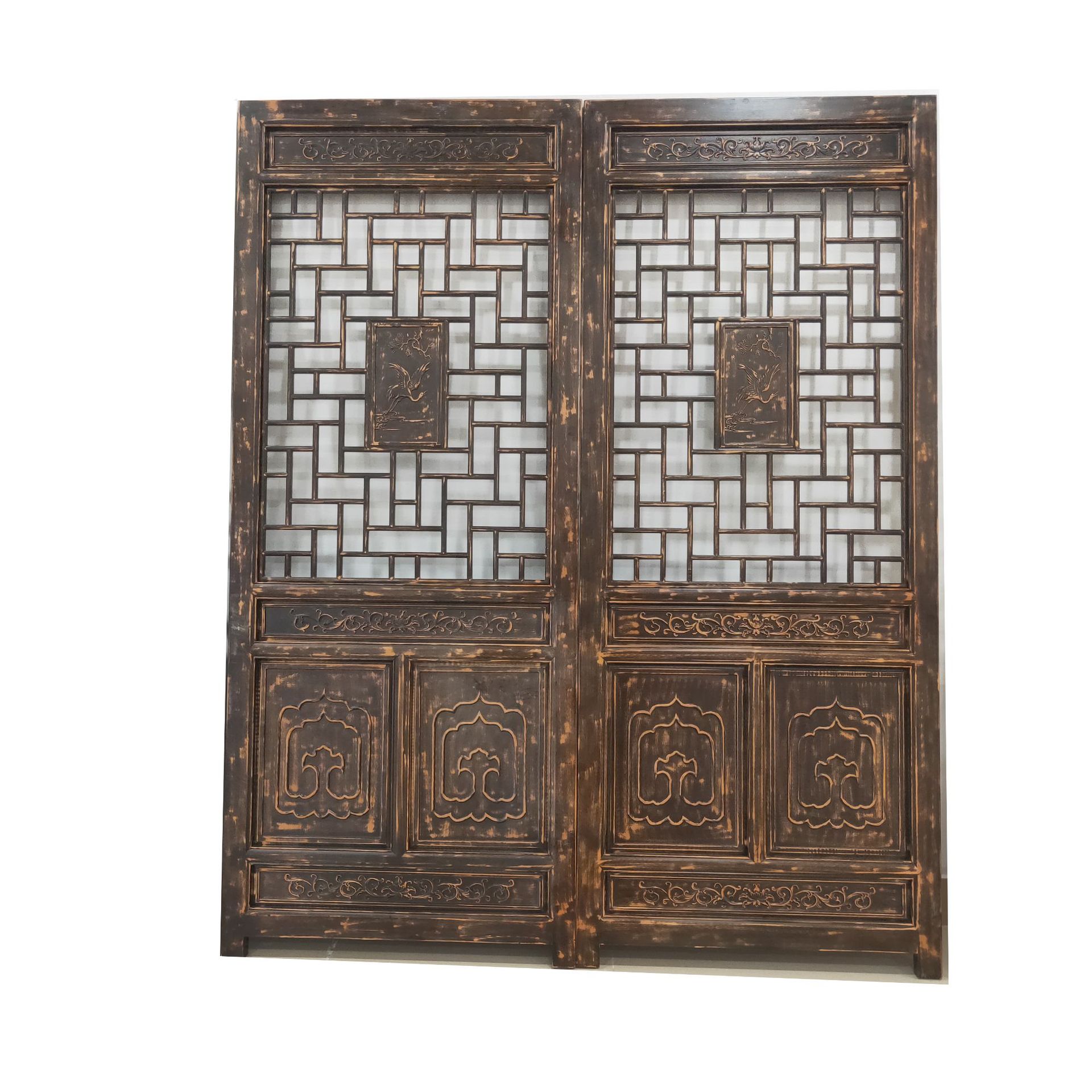 厂家直销原木花窗仿古门 松木中式古典原木门 复古花格工艺平开门