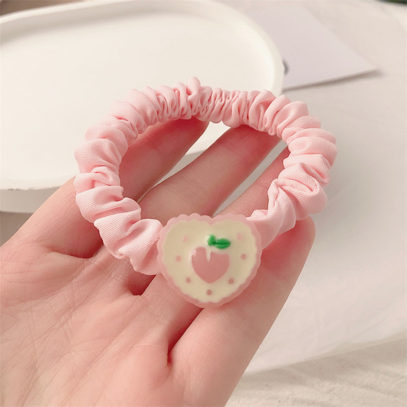 Fresh and Cute Headband Female with Hearts Peach Hair Rope Ponytail Hair Ring Cute Rubber Band High Elastic Small Intestine Ring Hair Accessories