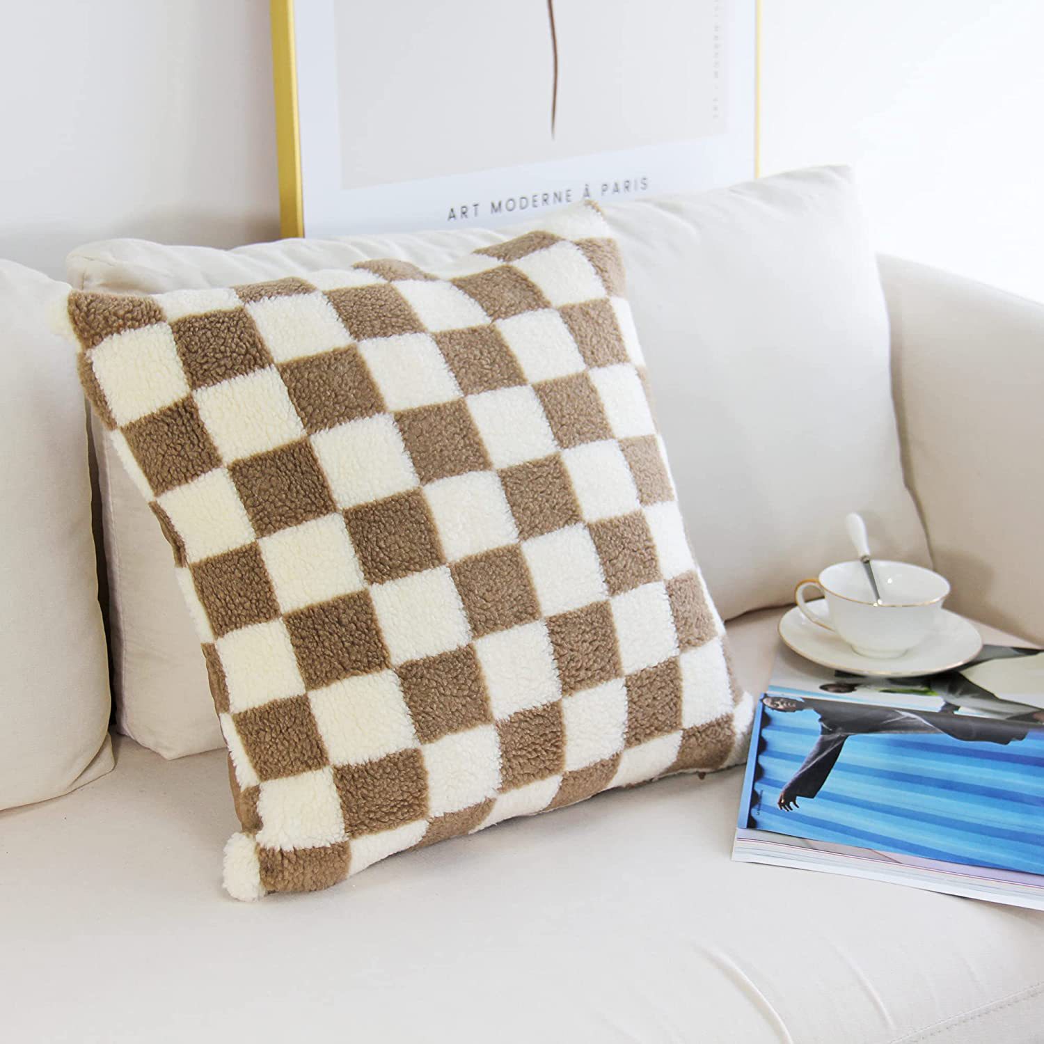 Amazon Hot Sale Chessboard Plaid Pillow Black and White Plaid Pillow Cover Living Room Hand Warmer Plush Pillow Sofa Cushion Lumbar Pillow