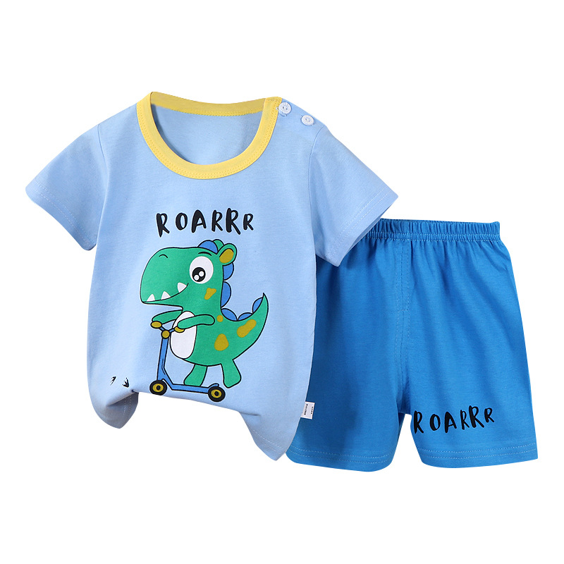 Children's Short-Sleeved Suit Cotton Girls' Summer Clothes Boys' T-shirt Baby Baby Clothes Korean Style Children's Clothing 2023 New