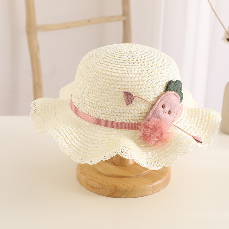 Pink Radish Solid Color Children's Straw Hat Woven Summer Hat Fashion Summer Sun Shade Outing Beach Hat Bag Set Women