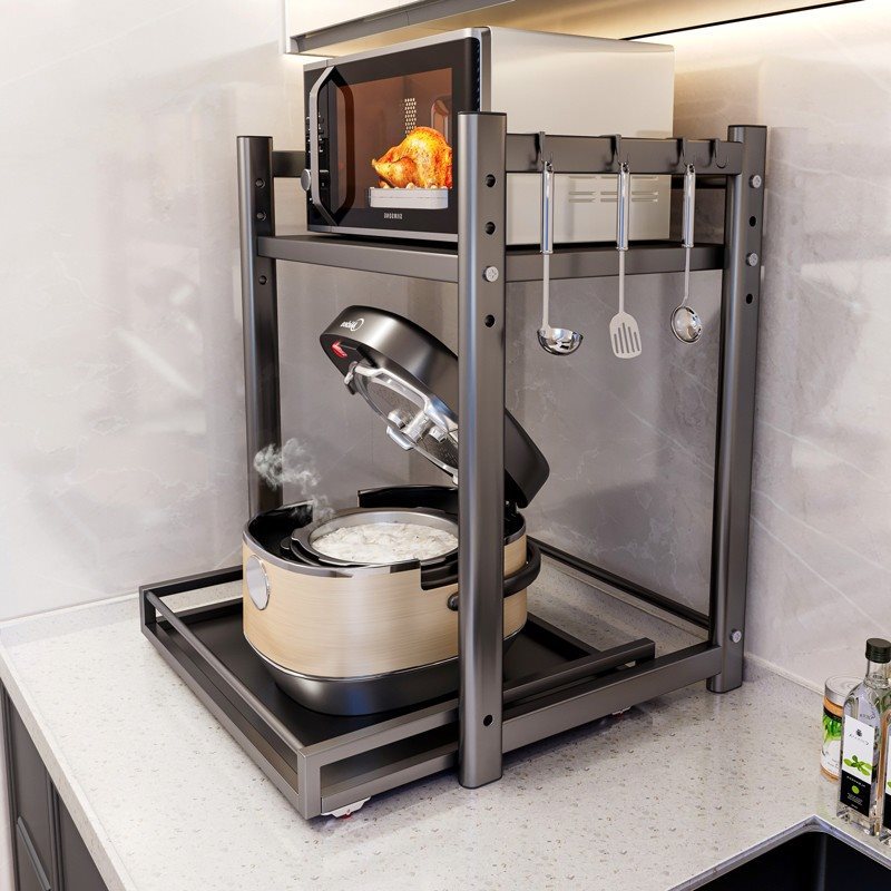 多功能厨房微波炉置物架 台面电饭煲桌面分层空气炸锅烤箱收纳架