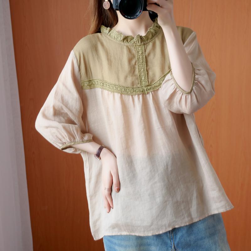 文艺森系苎麻上衣女夏新款洋气减龄休闲棉麻t恤简约亚麻短袖