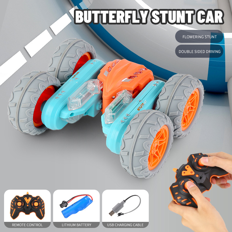 Flowering Remote Control Car Light Music Deformation Rotating Double-Sided Climbing Tilting Stunt Car Children's Car Toy