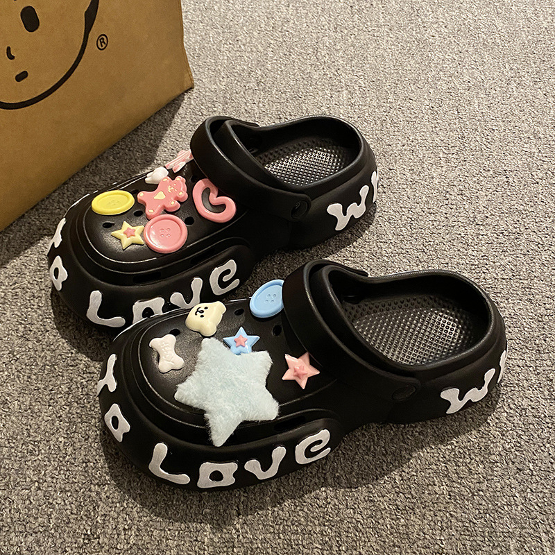 2024新款多巴胺蓝星洞洞鞋女可爱网红字母夏季外穿学生包头凉拖鞋