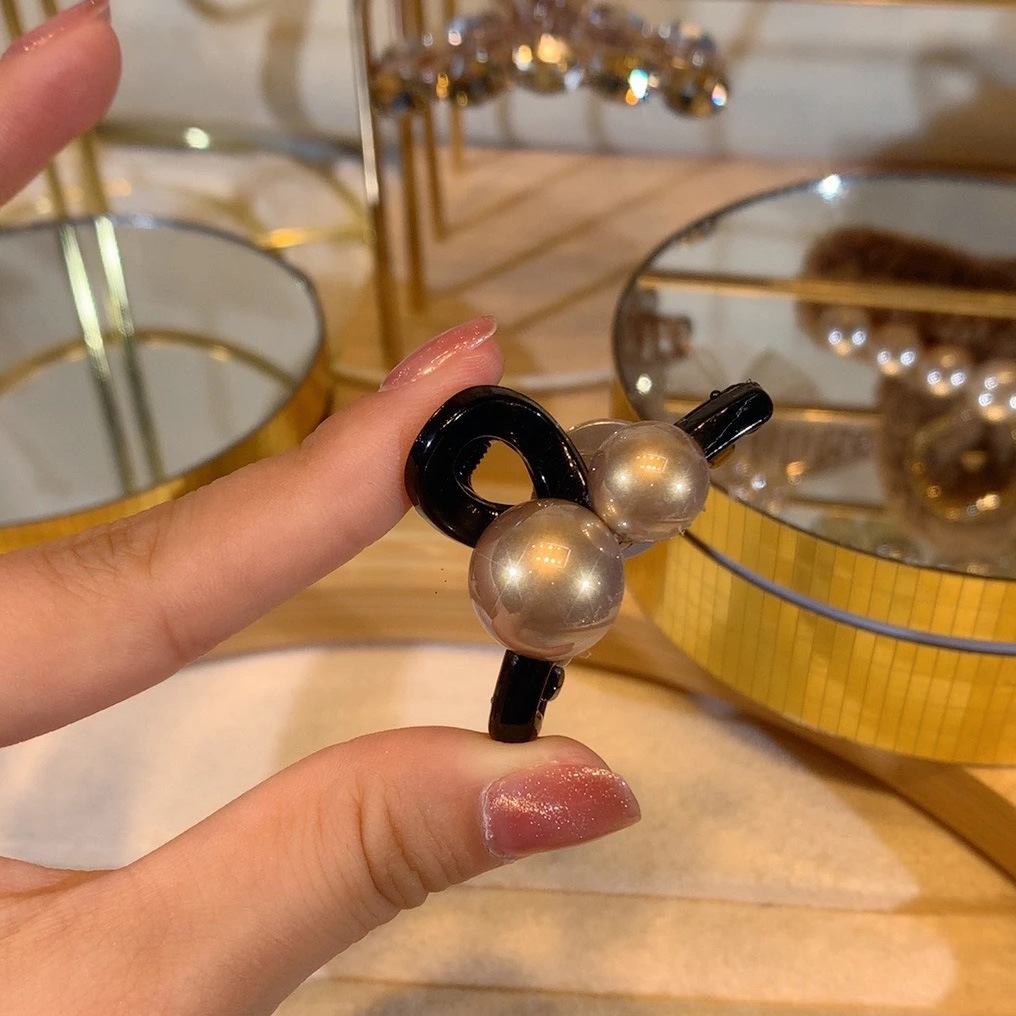 Black Small Size Bangs Clip Pearl Small Jaw Clip Claw Mori Style Cropped Hair Clip Head Clip Sweet with Diamond Side Clip