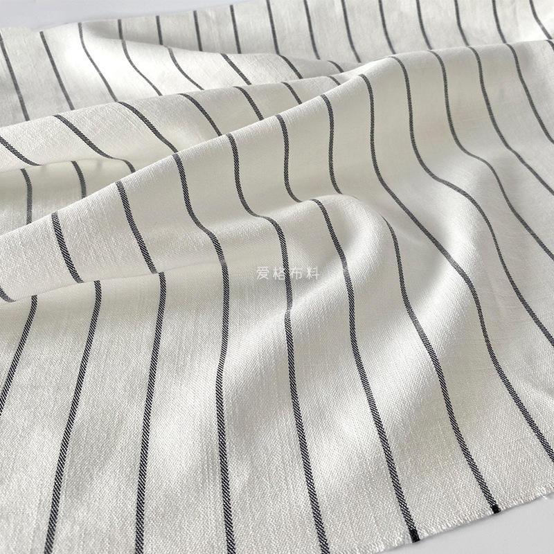 柔软垂坠 黑白条纹微弹力棉麻面料西装套装旗袍半裙春夏服装布料