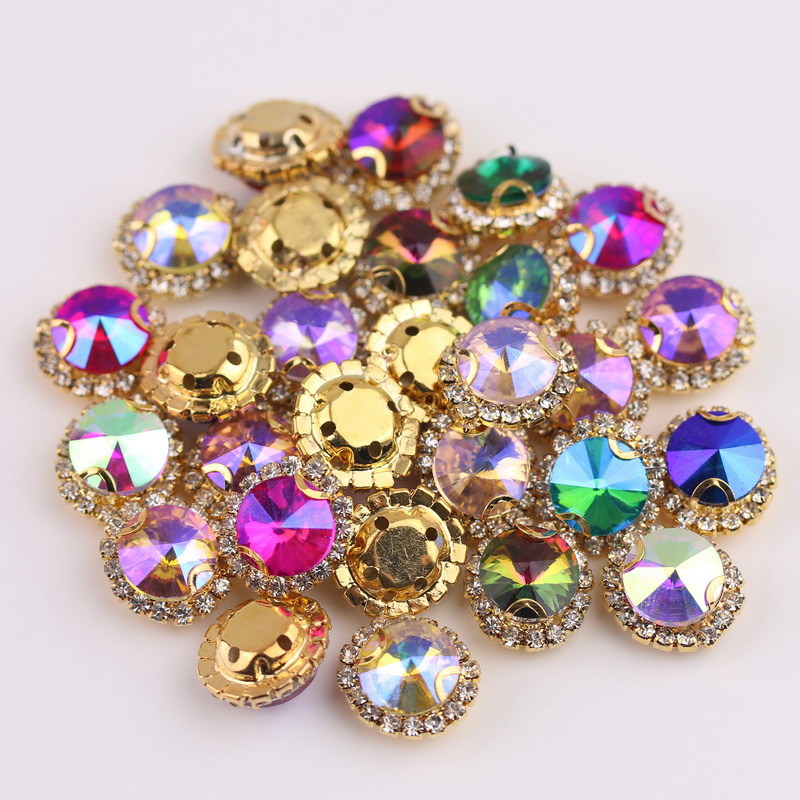 Glass Drill Crystal Buckle round Satellite Rhinestones Claw Chain Surrounding Border Hand Sewing Clothing Drill Diy Headdress Accessories with Hole
