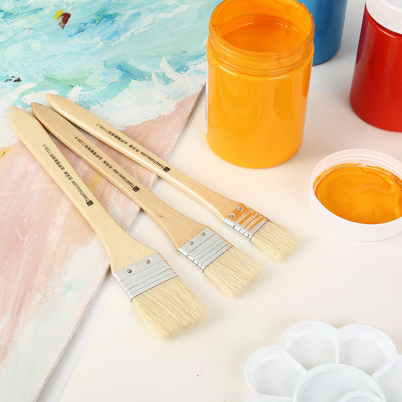 猪鬃油画板刷长杆猪鬃油画丙烯画扁头板刷画笔美术墙绘底刷笔批发