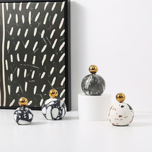 现代侘寂风大理石圆球创意家居小摆件样板房客厅茶几桌面软装饰品