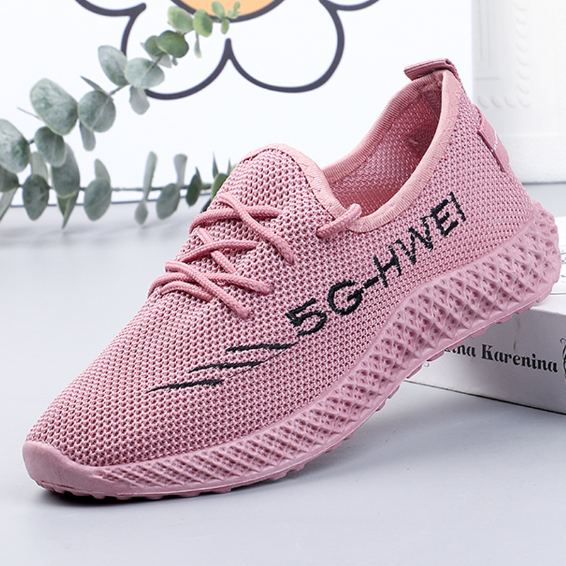 One Piece Dropshipping Women's Real Flying Woven Walking Shoes Soft Bottom Lightweight Women's Lace up Shoes Flat Bottom Running Sneaker