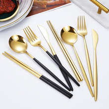 304不锈钢餐具扁葡萄牙系列勺筷西餐牛排刀叉套装网红甜品勺子