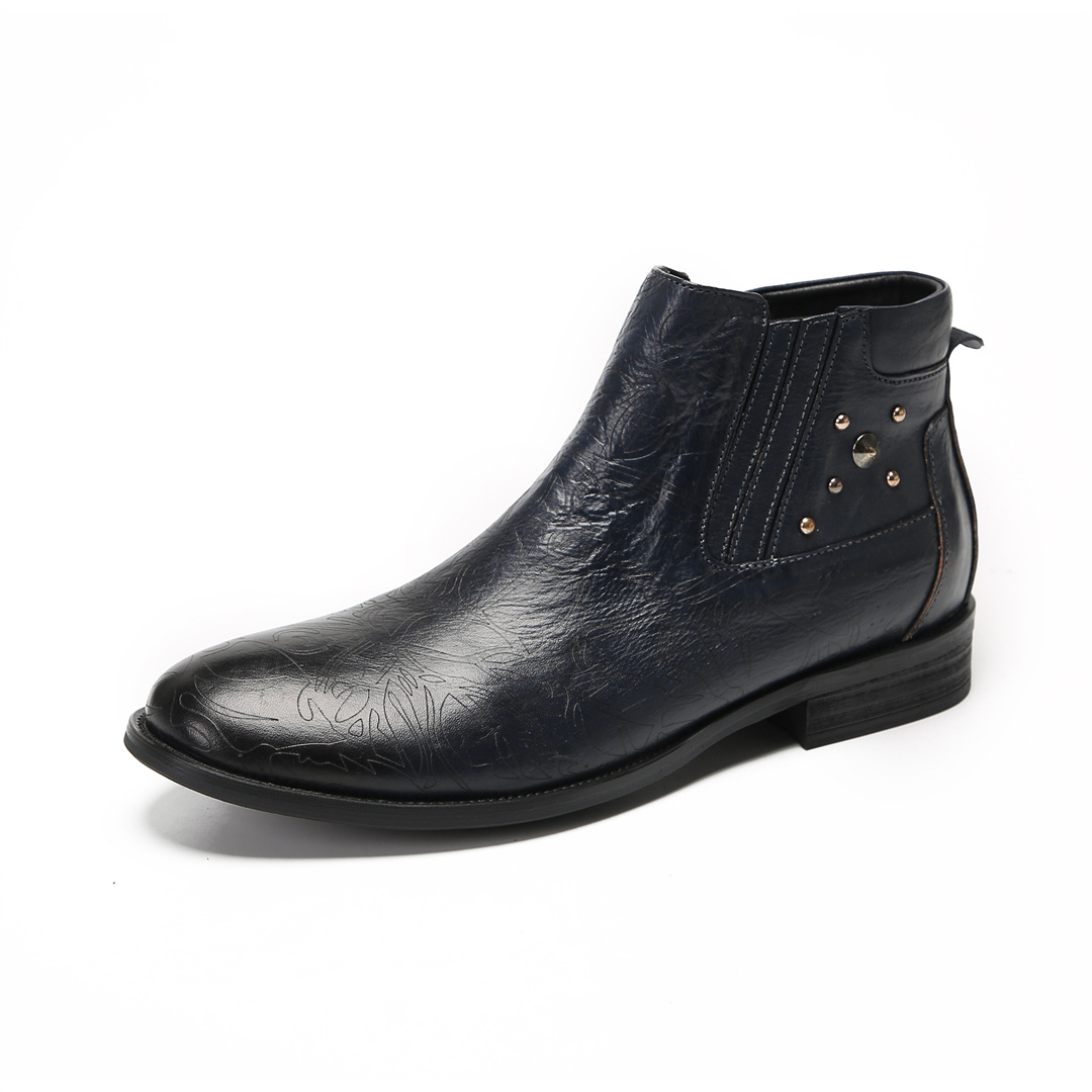 英伦圆头真皮鞋高帮西装正装男士皮靴商务短靴手工切尔西靴男软面
