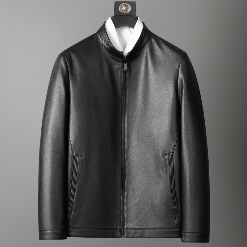 高端真皮夹克男装 2023秋冬新款皮衣男士牛皮夹克机车外套立领