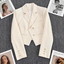 米白色超短款西装外套女2024春秋季新款小个子设计感时尚百搭西服