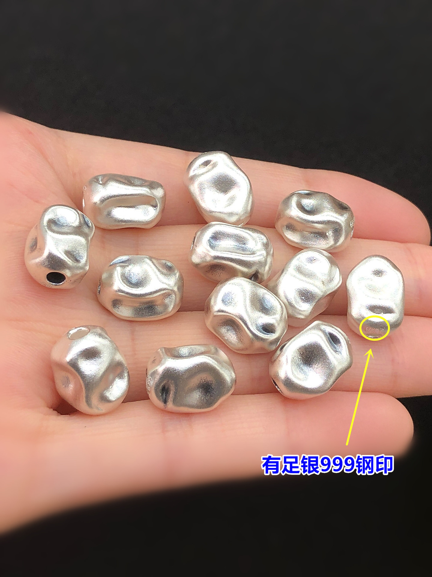 S999 Pure Silver Retro Asymmetrical Hammer Pattern Separated Beads Bucket Beads Crystal Toy Braided Hand Rope Necklace DIY Accessories