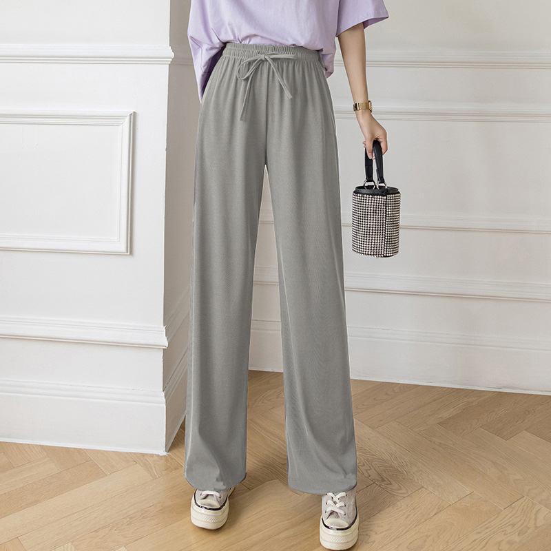 2023 New Ice Silk Wide-Leg Pants Women's Spring/Summer High Waist Drooping Loose Straight Casual Pants Slimming Versatile Mop Pants